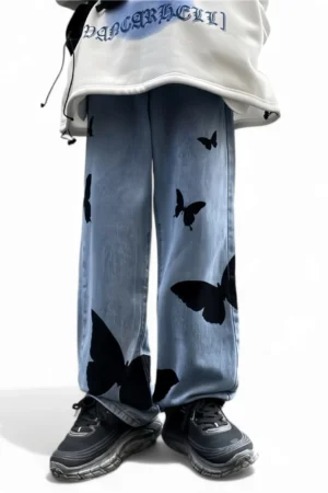 Butterfly Design Y2k Baggy Jeans – Vibrant Streetwear Style