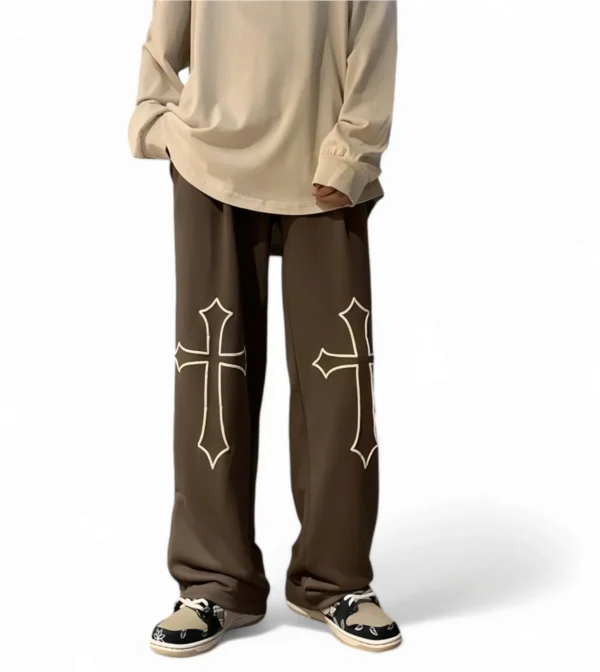 Cross Printed Baggy Straight Leg Pants – Comfortable and Stylish