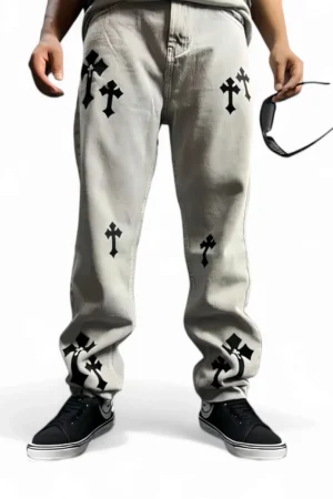 Urban Cross Print Baggy Straight Fit Jeans