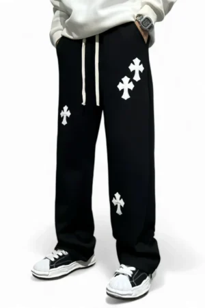 Cross Printed Streetwear Baggy Pants – Fashionable and Versatile