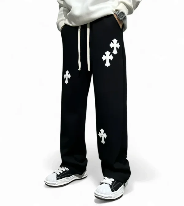 Cross Printed Streetwear Baggy Pants – Fashionable and Versatile