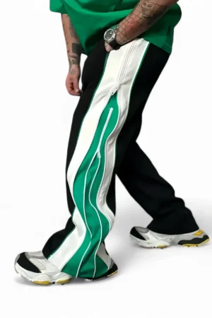 Double Zip Urban Duo Green & Black Color Wide leg Relaxed Fit Baggy pant