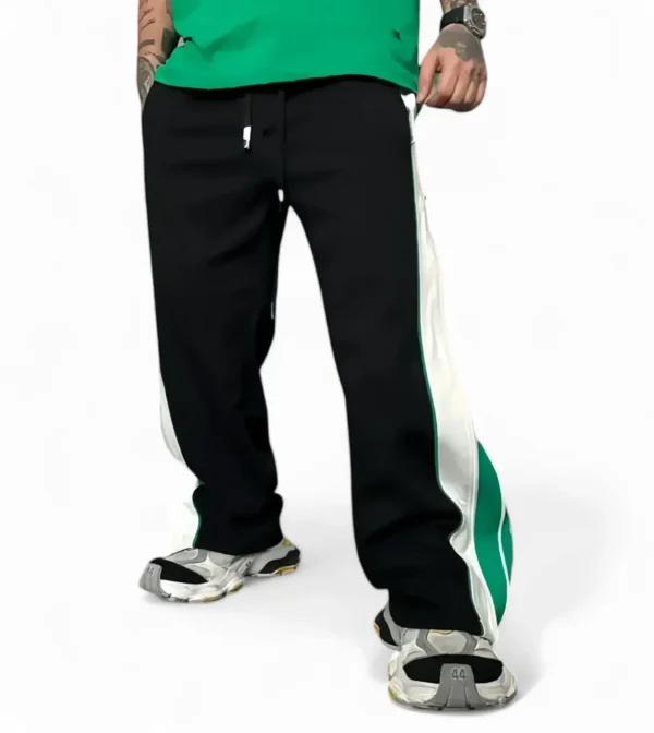 Double Zip Urban Duo Green & Black Color Wide leg Relaxed Fit Baggy pant - Image 2