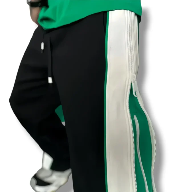 Double Zip Urban Duo Green & Black Color Wide leg Relaxed Fit Baggy pant - Image 3