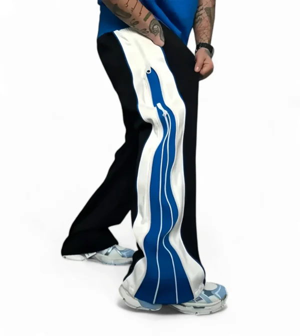 Double Zip Urban Duo  Blue & White Color Wide leg Relaxed Fit Baggy pant - Image 3
