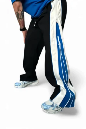 Double Zip Urban Duo  Blue & White Color Wide leg Relaxed Fit Baggy pant