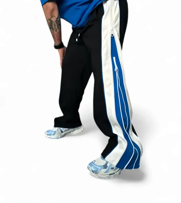 Double Zip Urban Duo  Blue & White Color Wide leg Relaxed Fit Baggy pant