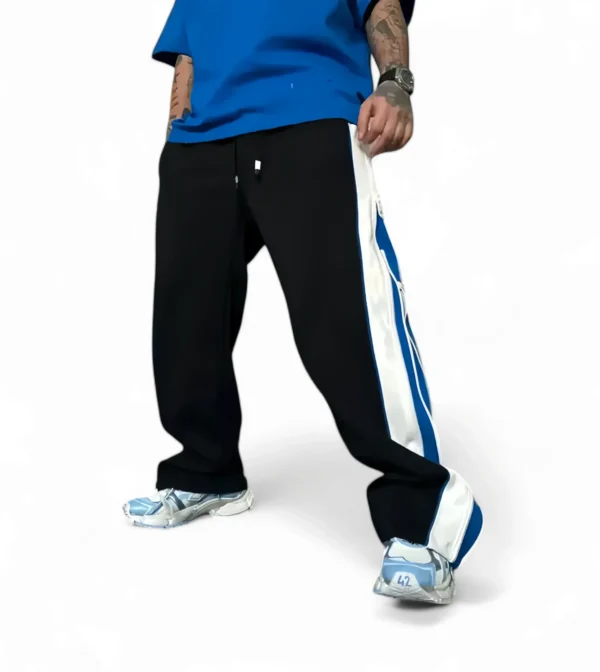 Double Zip Urban Duo  Blue & White Color Wide leg Relaxed Fit Baggy pant - Image 2