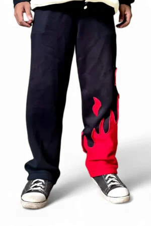 Red Fire Flame Urban Kick Straight Baggy Pant: