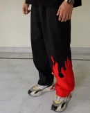 Red Fire Flame Urban Kick Straight Baggy Pant: