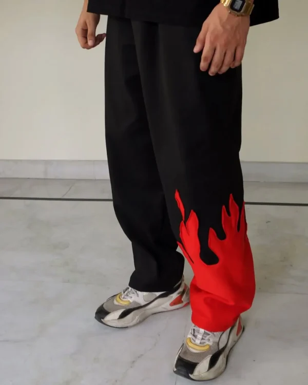 Red Fire Flame Urban Kick Straight Baggy Pant: - Image 2