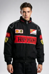 premium embroidered black ferrari f1 jacket drip mania