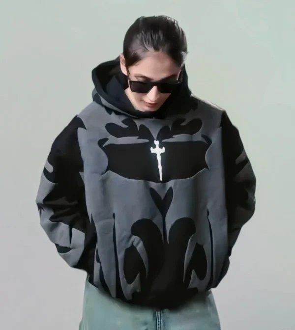 Tribal Shadow Depth Hoodie For Women – Dark Aesthetic Y2K Streetwear Hoodie - Image 2