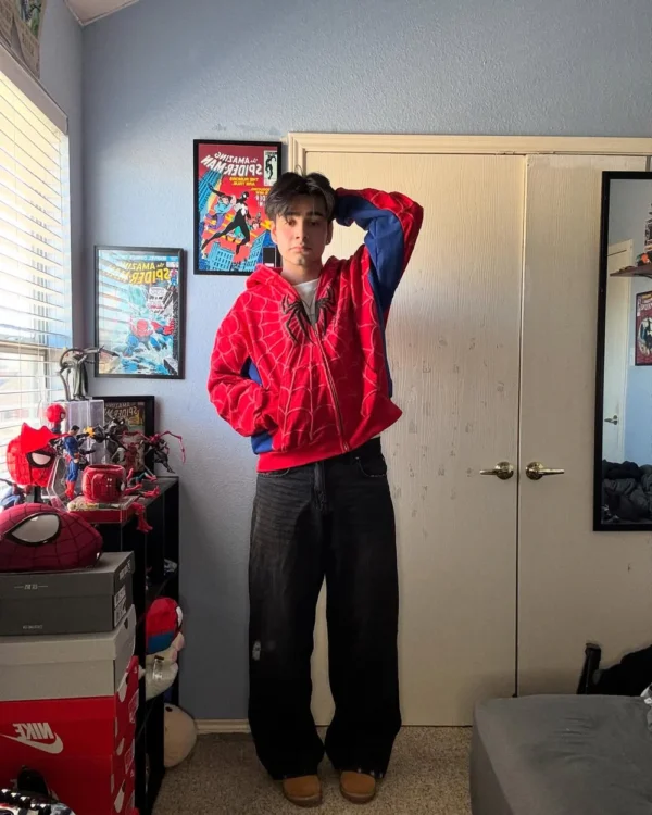 Fearless Spidey Hoodie – Red Zip-Up Marvel Streetwear (2025) | Dripmania - Image 3