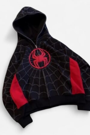 Oversized Spiderman-inspired hoodie – front logo view