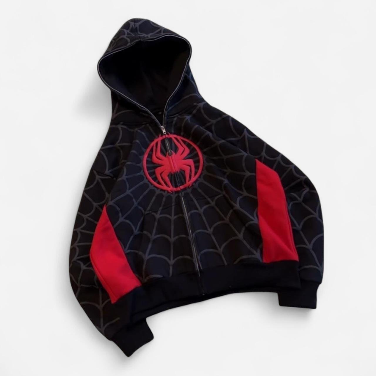 Spidey Hoodie Front View - OG Black Full Zipper Hoodie by Dripmania