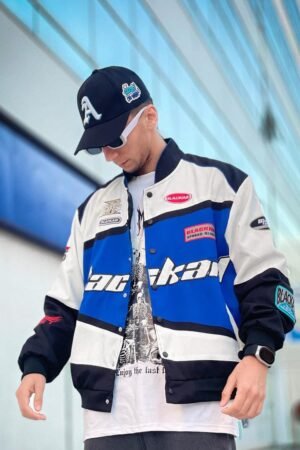 Black Air Racing Jacket for Men – F1 Inspired Oversized Streetwear | Drip Mania front image