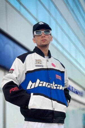 Black Air Racing Jacket for Men – F1 Inspired Oversized Streetwear | Drip Mania full view image