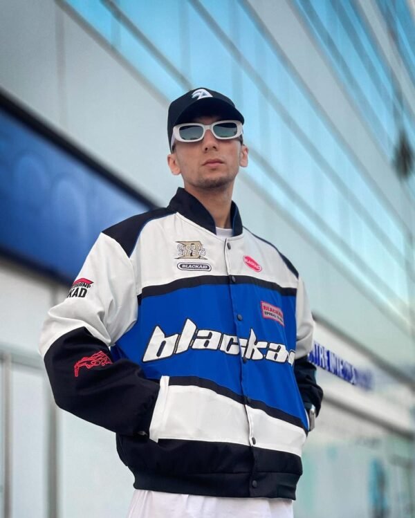 Black Air Racing Jacket for Men – F1 Inspired Oversized Streetwear | Drip Mania full view image