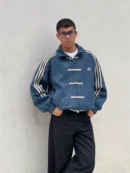 Front view of Dripmania Blue CNY Jacket with traditional Chinese knots