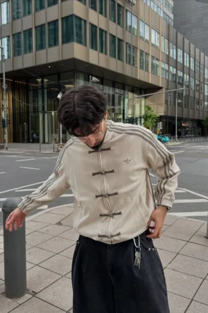 Premium Cream CNY Jacket Front View - Dripmania Streetwear Edition