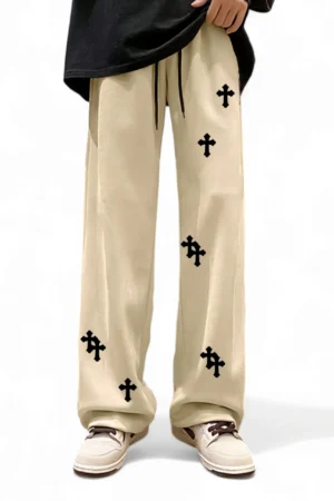 Trendy Cross Printed Baggy Straight Fit Classic Pants – Unisex Fashion