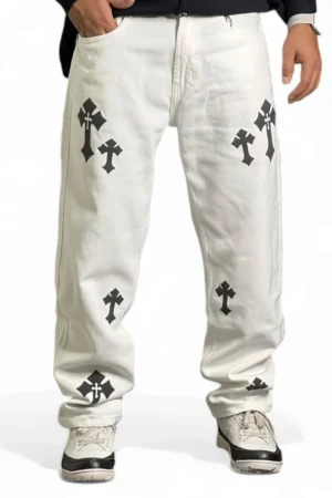 Aesthetic White Straight Fit Baggy Jeans
