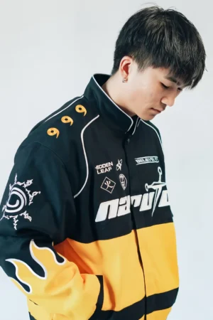 Naruto Flame Patch Racing Bomber Jacket | Iconic Naruto Anime-Inspired Streetwear Jacket with Racing Design