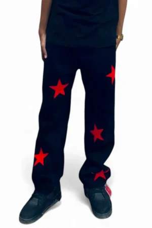 Star Printed Straight Baggy Track Pant  - Retro Street Style