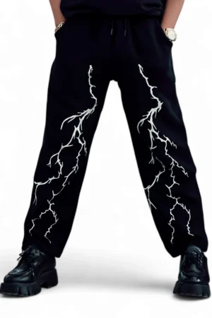 Dynamic Lightning Thunder Printed Straight Baggy Pant