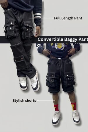 Multi-Pocket Two in One Convertible Baggy Straight Pants: Aesthetic Versatile Utility Design