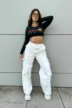 Red Bull Long Sleeves Crop Top | High-Energy Streetwear by Drip Mania
