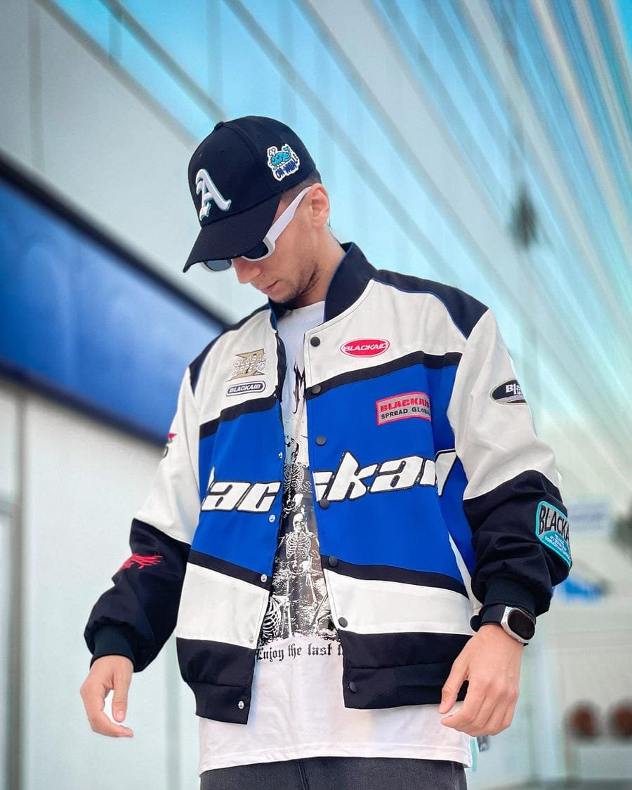 Black Air Racing Jacket for Men – F1 Inspired Oversized Streetwear | Drip Mania