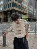 Premium Cream CNY Jacket Front View - Dripmania Streetwear Edition